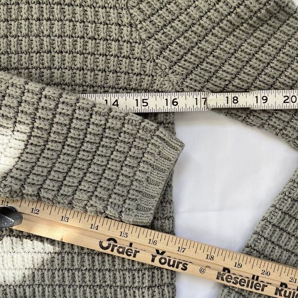 Rosemunde Chunky Knit Pocket Cardigan Sweater Snap Sage Green Gray Metallic XS S - Picture 8 of 8